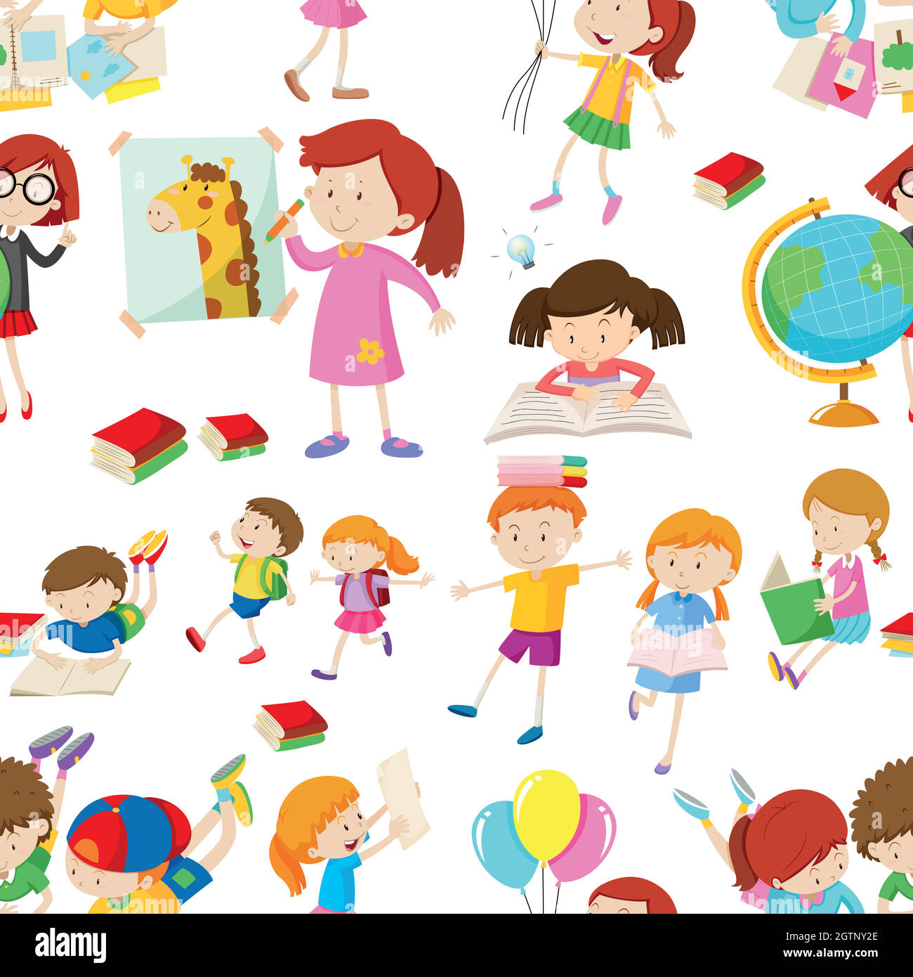 Seamless background with children reading and writing Stock Vector