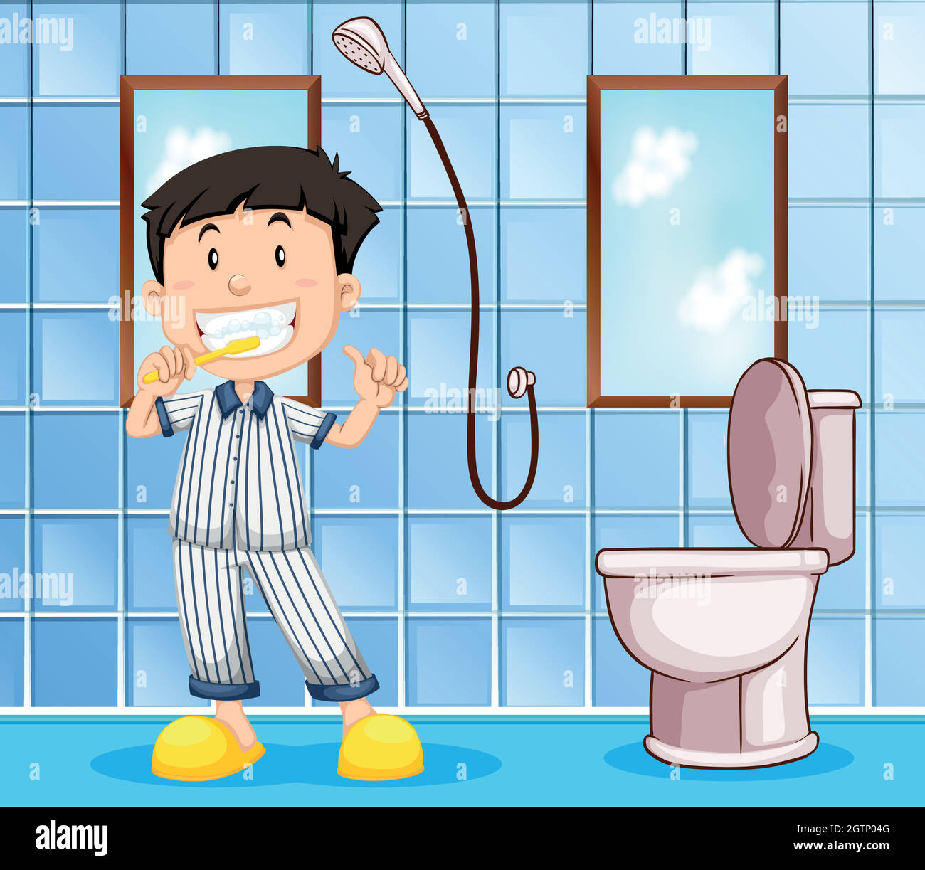 Boy brushing teeth in the bathroom Stock Vector Image & Art Alamy