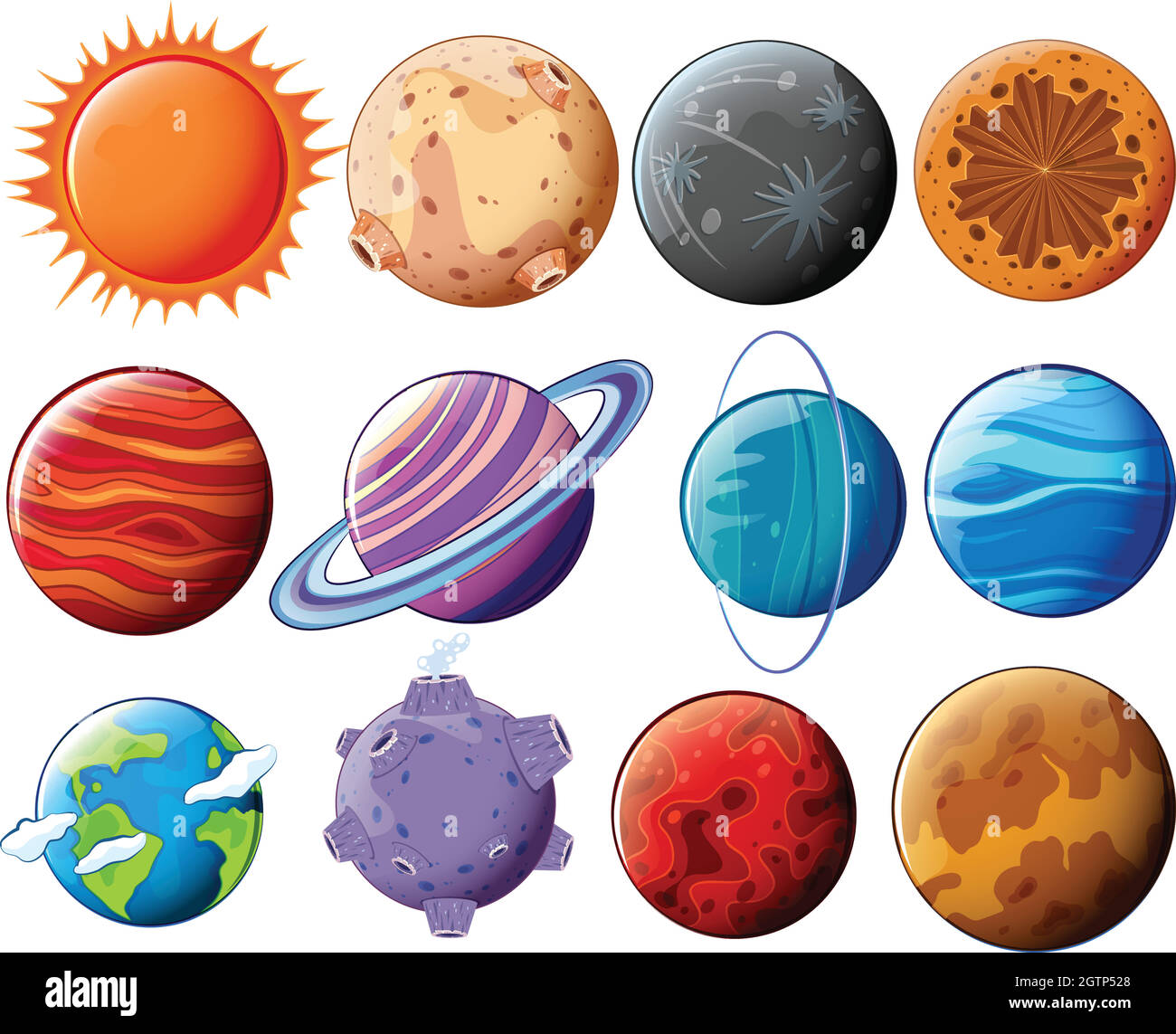 Set of planets and moons Stock Vector