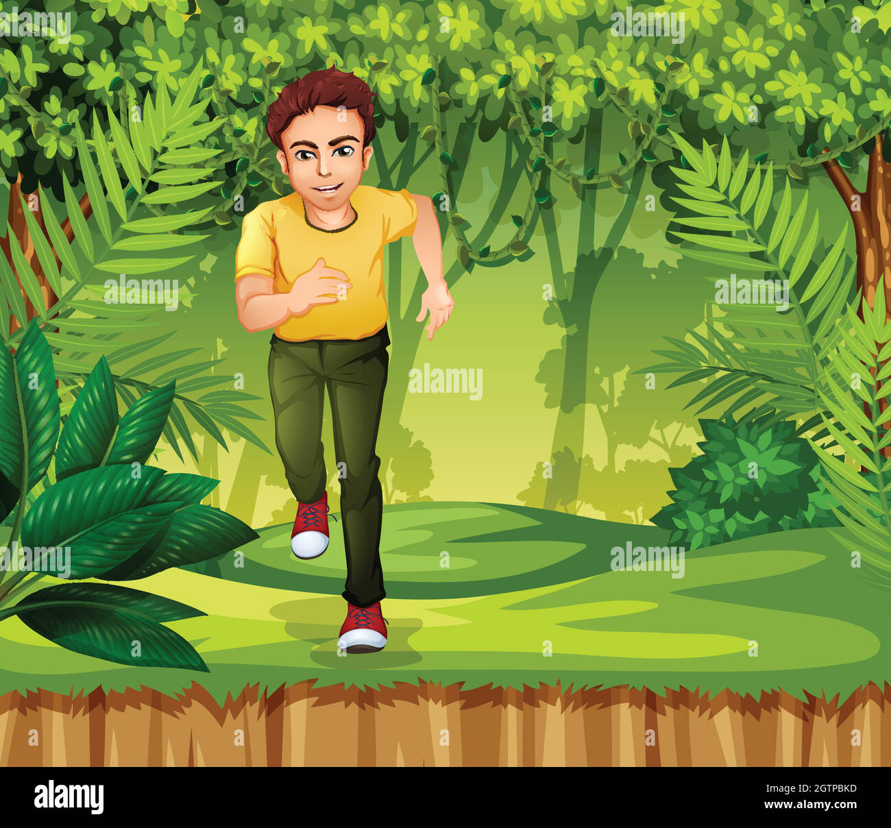 Young man running in the jungle Stock Vector