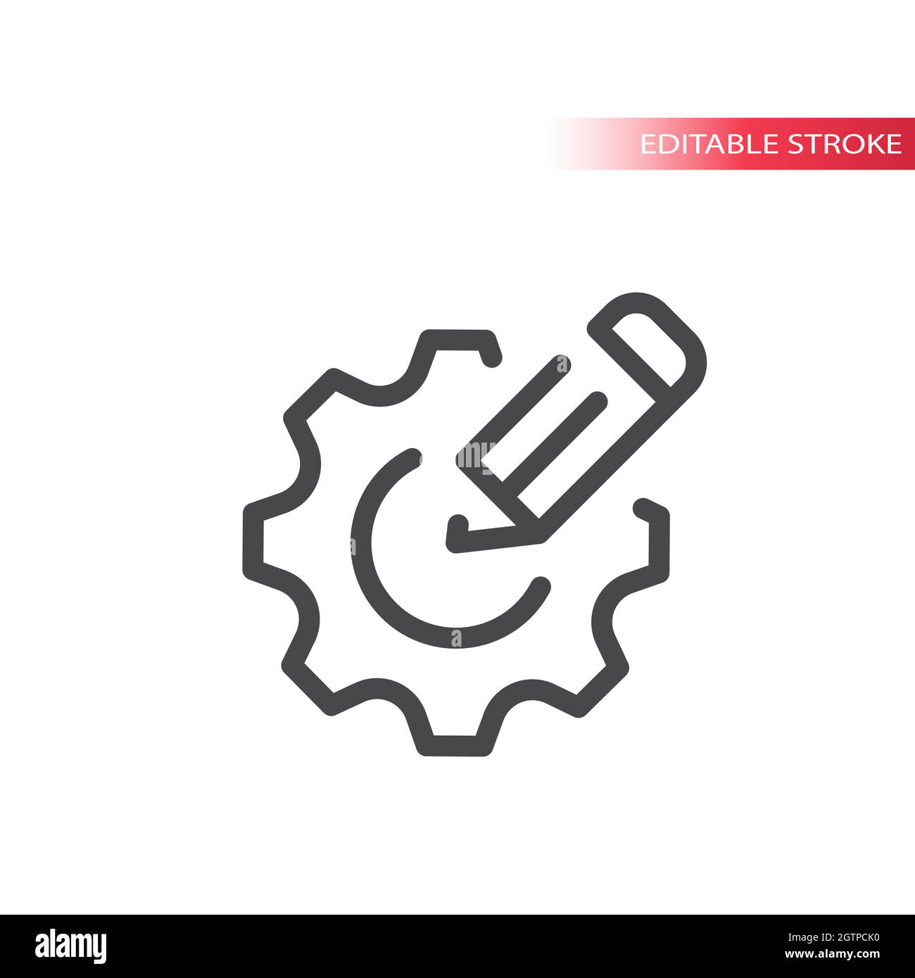 Cogwheel or gear with pencil line vector icon Stock Vector