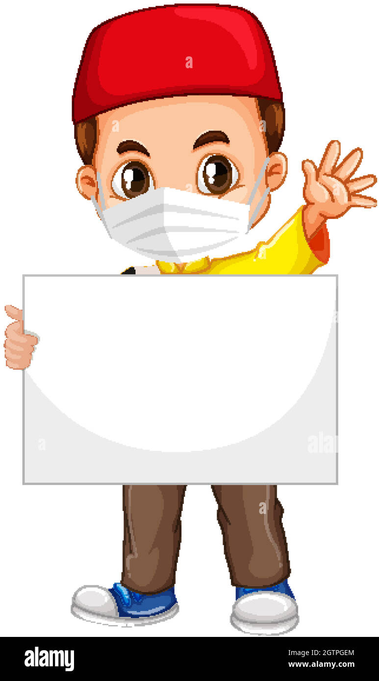 Cute young boy cartoon character holding blank banner Stock Vector ...