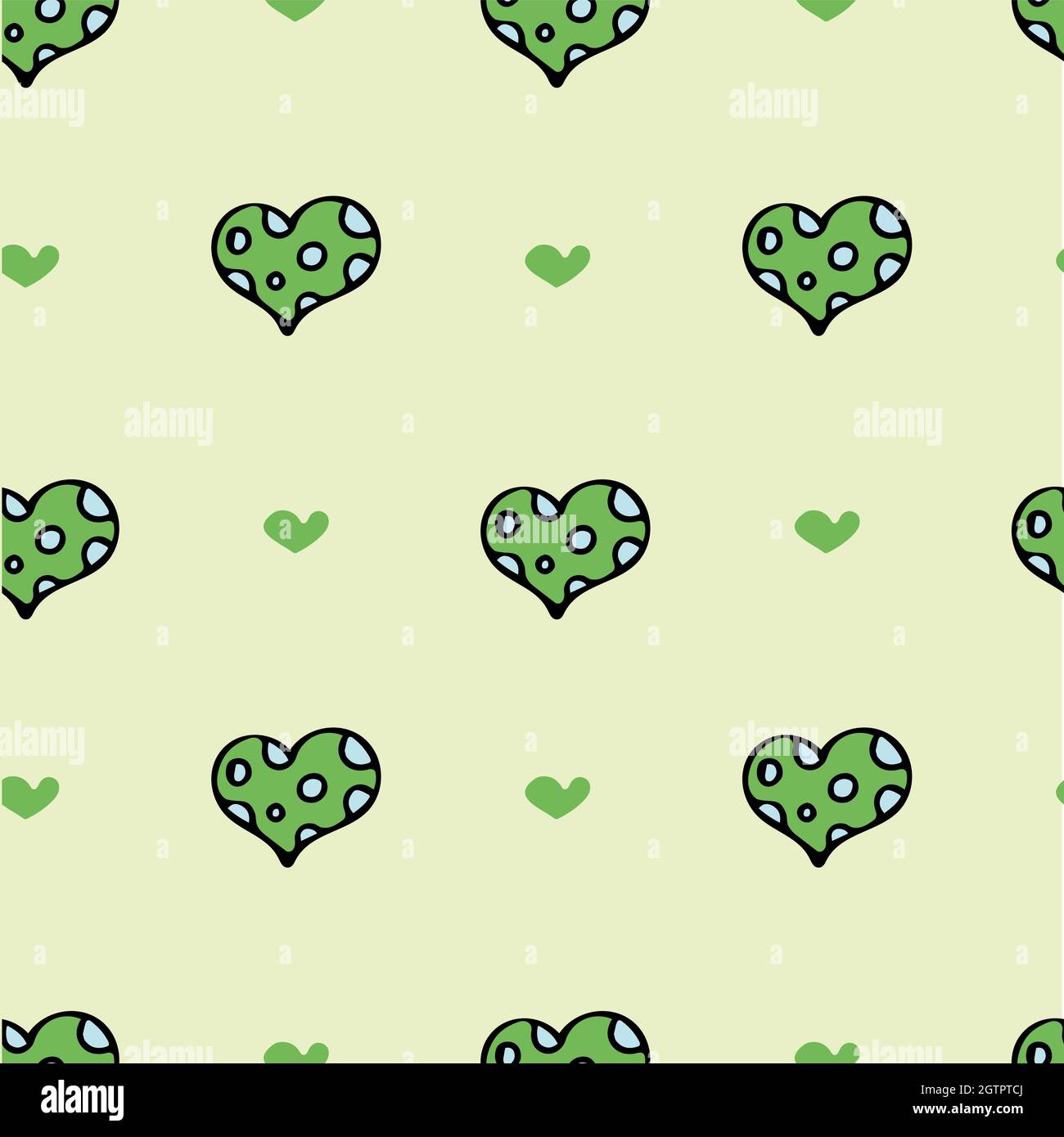 Green background with hearts. Pattern for wrapping paper. Stock Vector