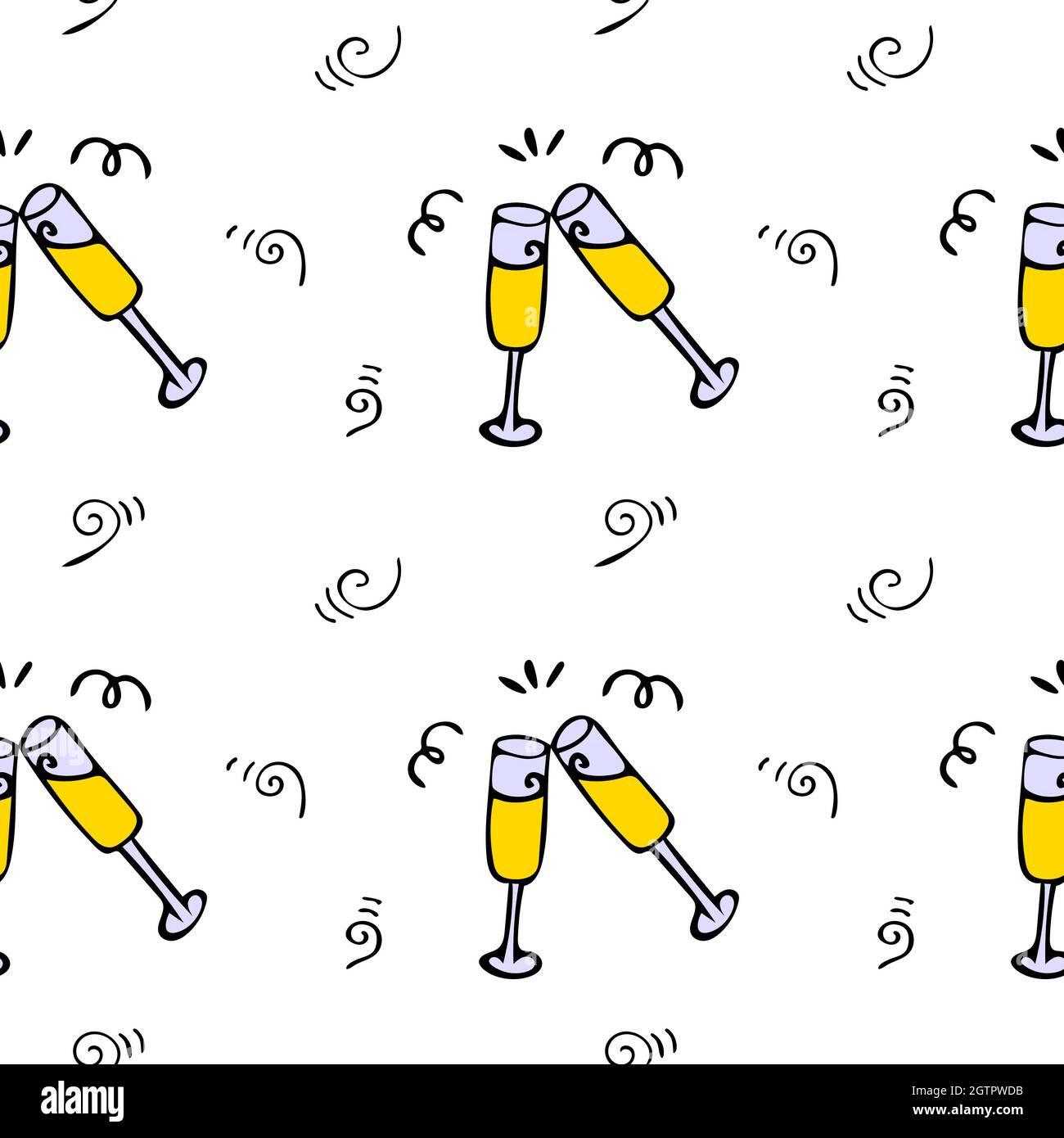 White festive pattern with clinking champagne glasses. Stock Vector