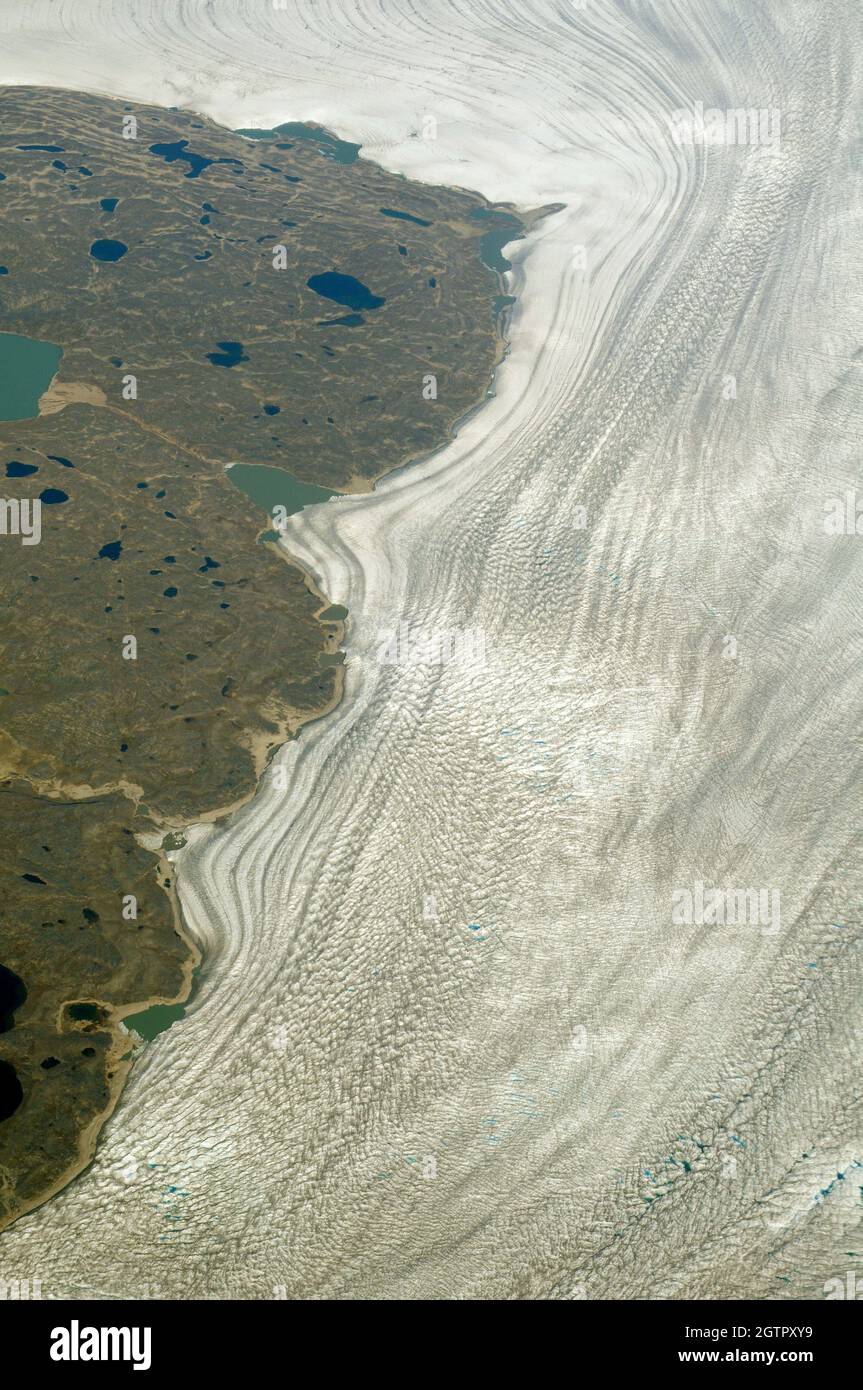 The western edge of the Greenland ice sheet, showing summer seasonal melting Stock Photo