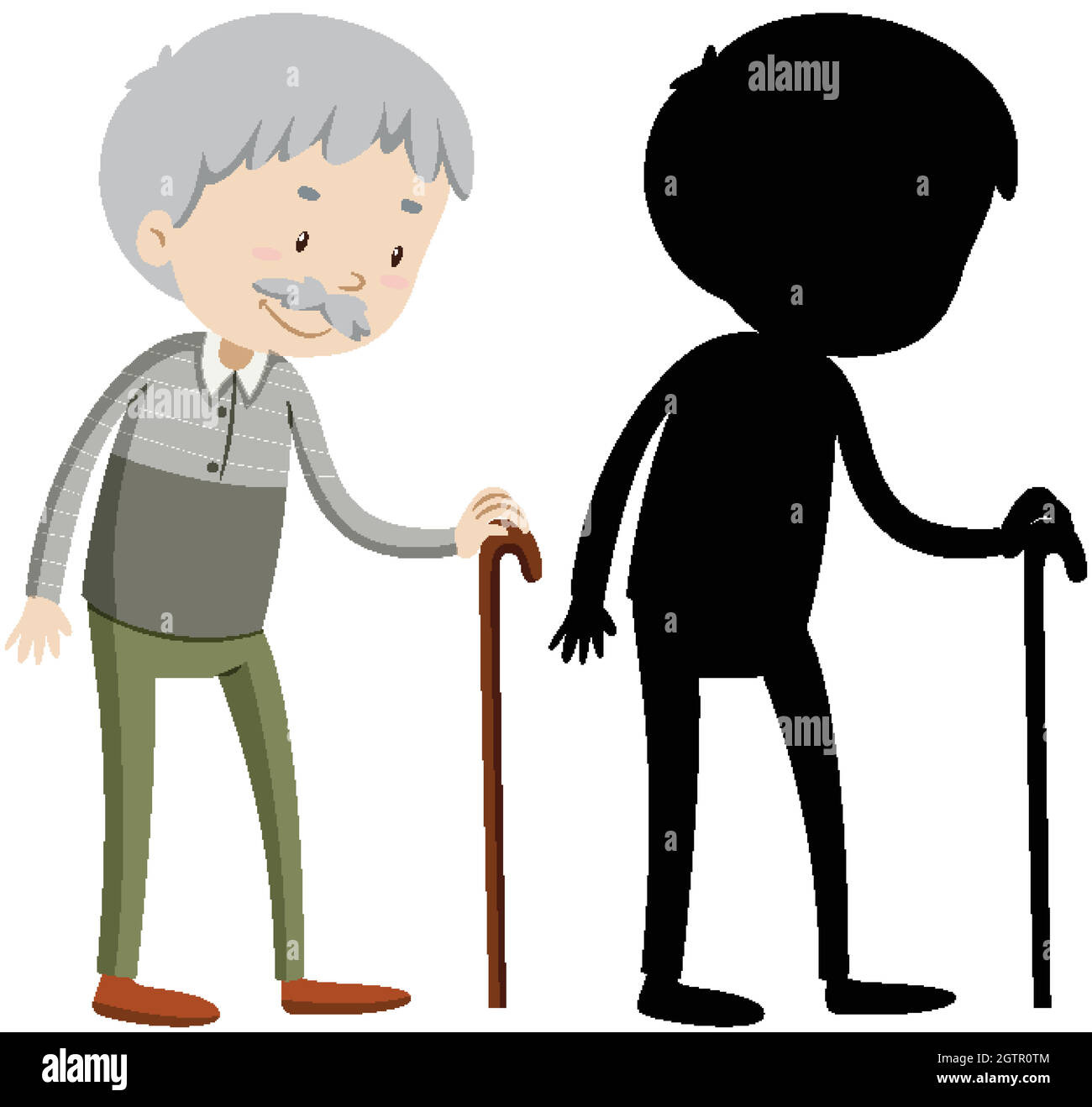Old man with its silhouette Stock Vector