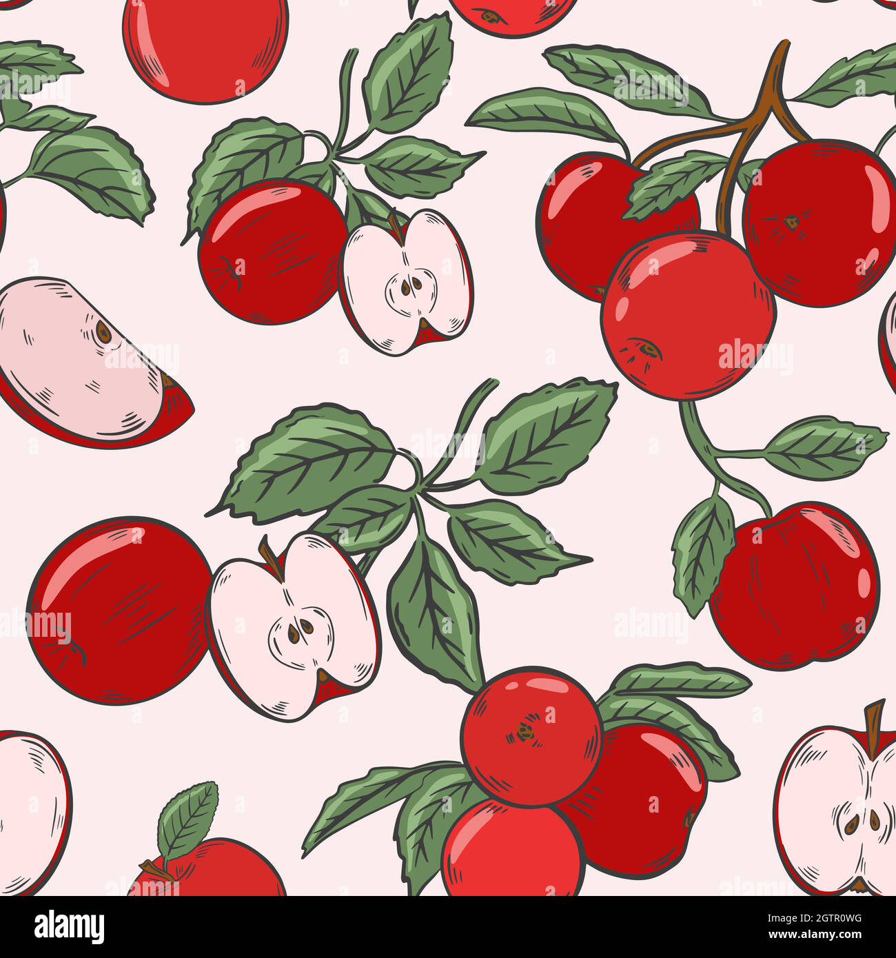 Colorful pattern with red apples. Vector Stock Vector