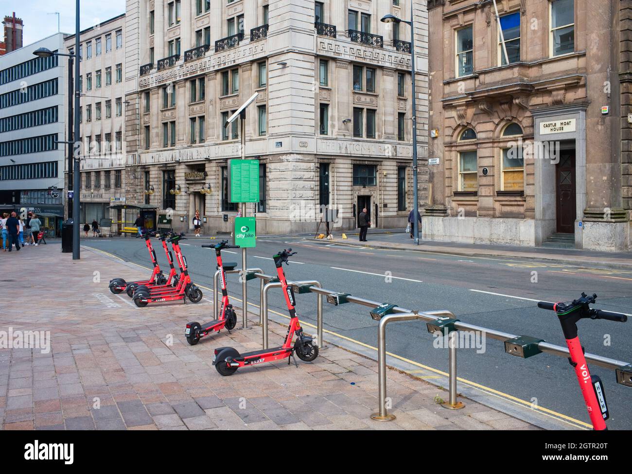 Voi electric scooter hire in Derby Square in the centre of  Liverpool, Merseside Stock Photo
