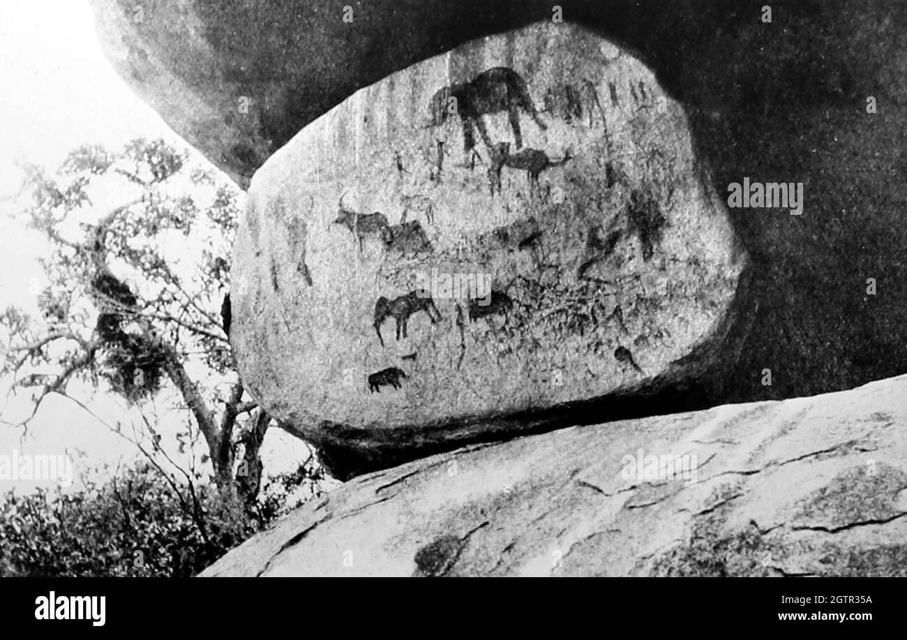 Rock paintings near Harare, Zimbabwe, Victorian period Stock Photo