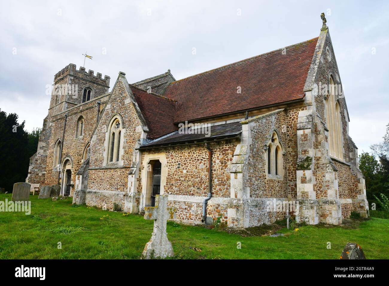 St Denys' Church in the grounds of the Old Manor at Little Barford, near St Neots, Cambridgeshire, UK Stock Photo