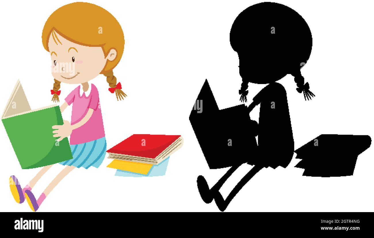 Girl reading the book with its silhouette Stock Vector Image \u0026 Art - Alamy, image size:1300x827