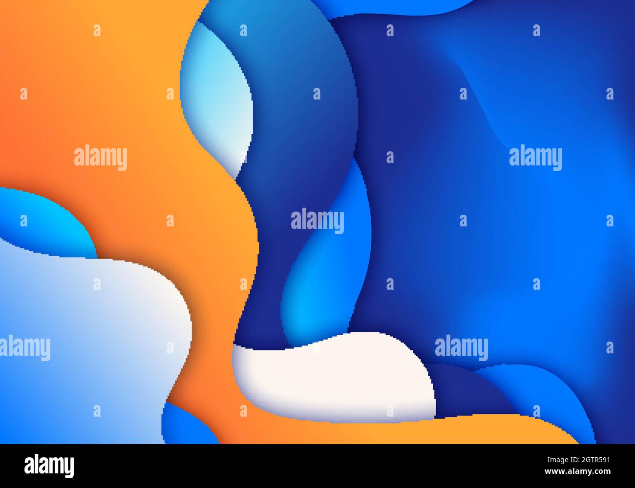 Abstract 3D blue wave or liquid gradient shapes background paper art ...