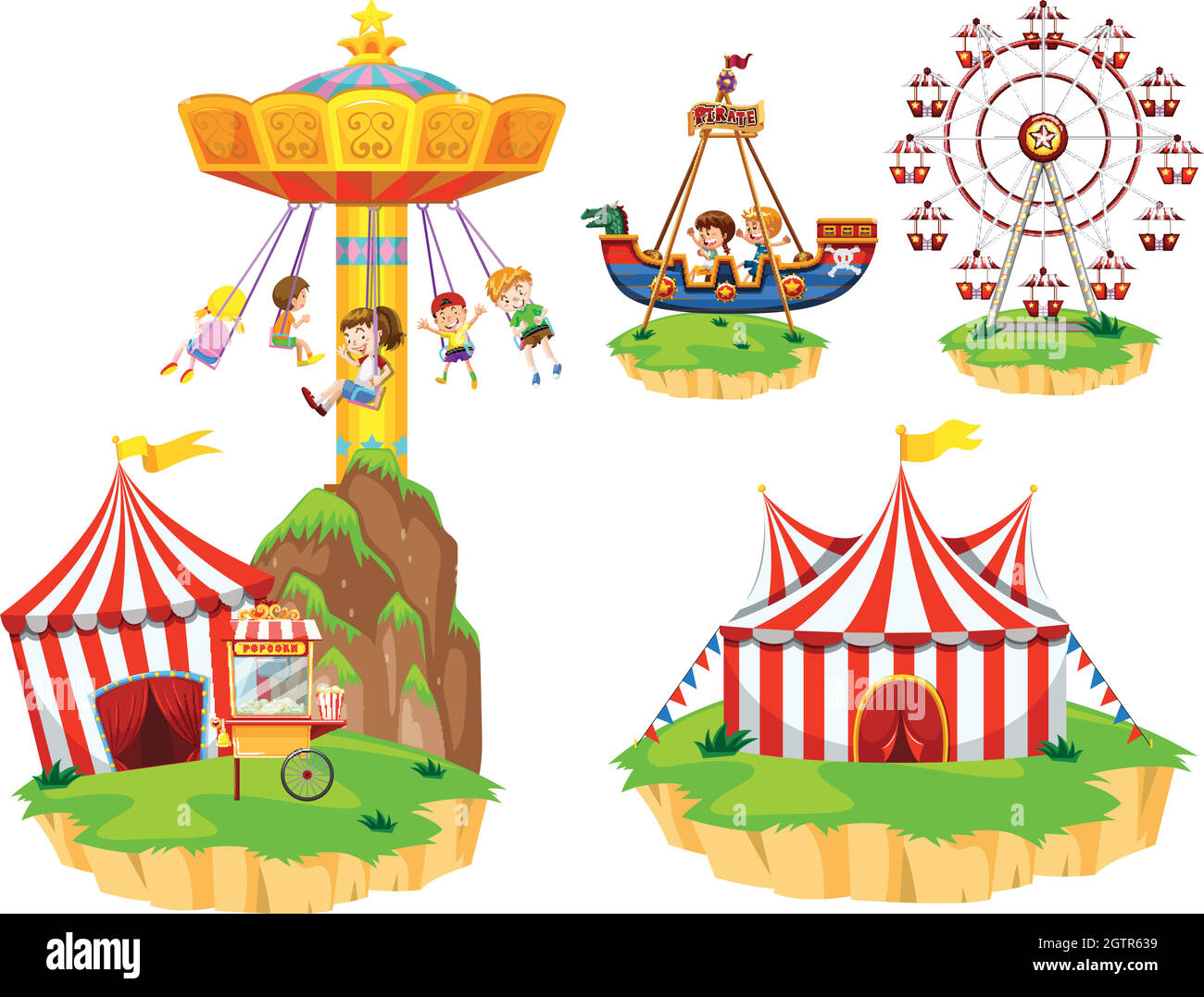 Kids on different types of rides at park Stock Vector Image & Art - Alamy