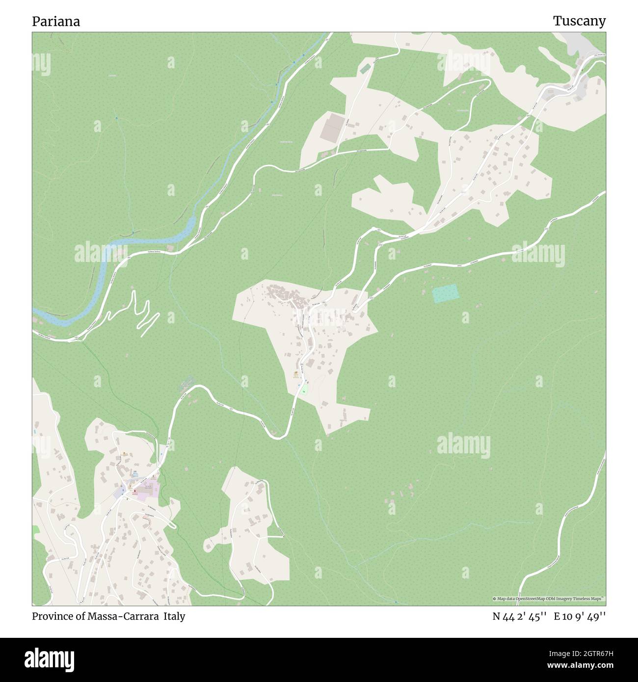 Pariana, Province of Massa-Carrara, Italy, Tuscany, N 44 2' 45'', E 10 9' 49'', map, Timeless Map published in 2021. Travelers, explorers and adventurers like Florence Nightingale, David Livingstone, Ernest Shackleton, Lewis and Clark and Sherlock Holmes relied on maps to plan travels to the world's most remote corners, Timeless Maps is mapping most locations on the globe, showing the achievement of great dreams Stock Photo