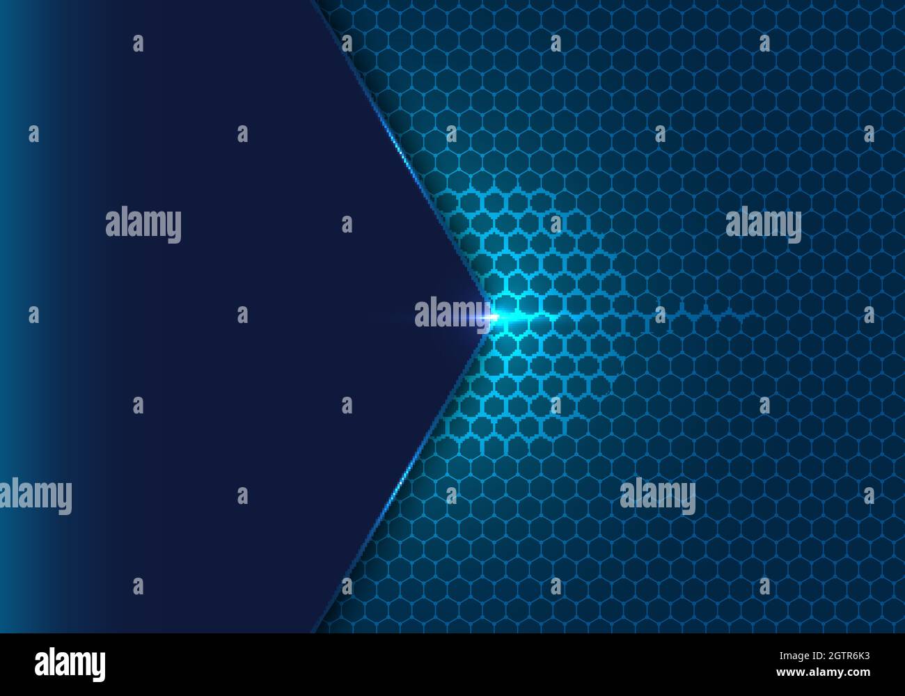 Abstract blue geometric hexagon with dot pattern and light ing effect ...