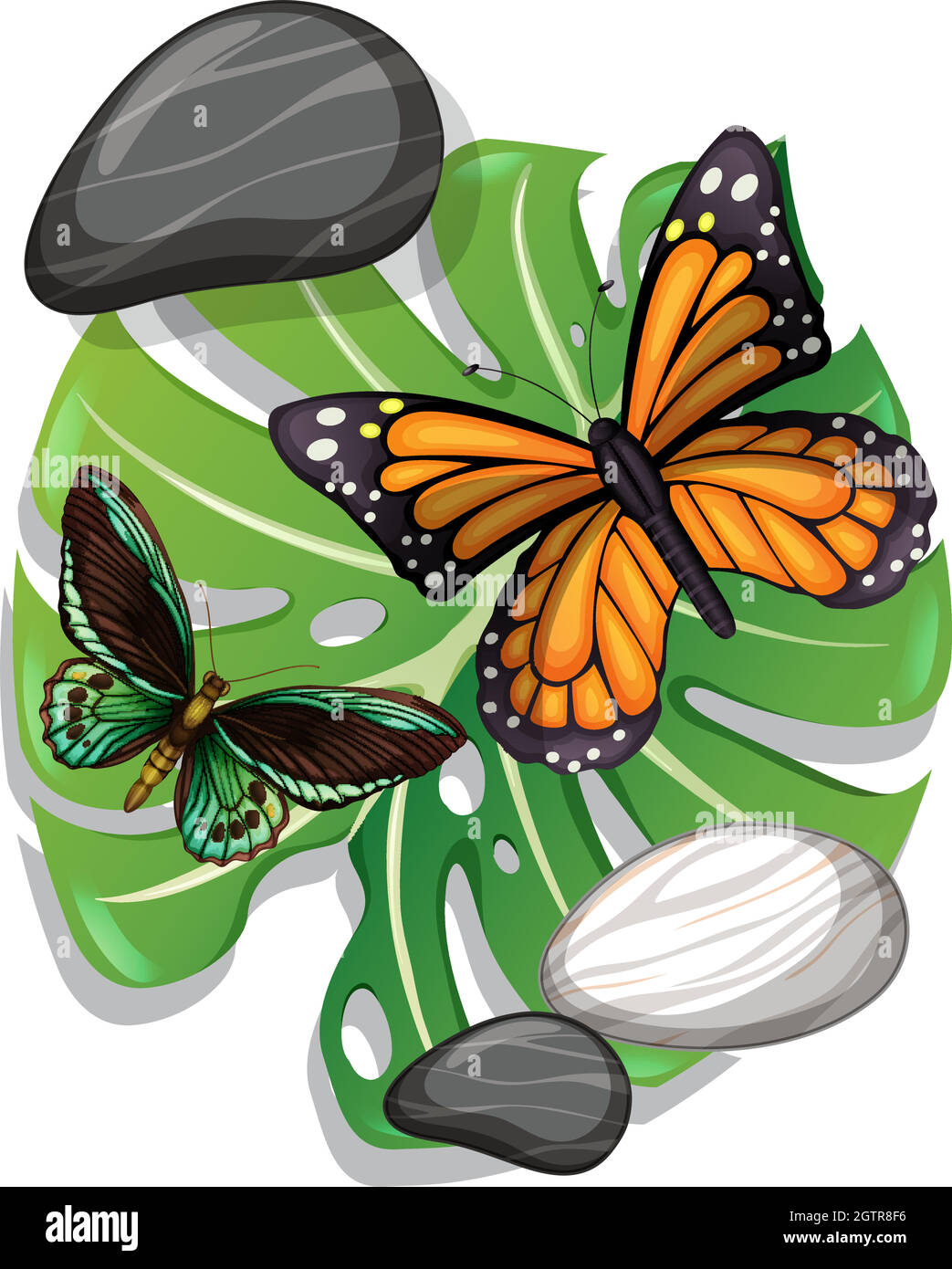 Green Butterflies and Flowers Clipart Grafica di AutumnBreeze · Creative  Fabrica, image size:1043x1390