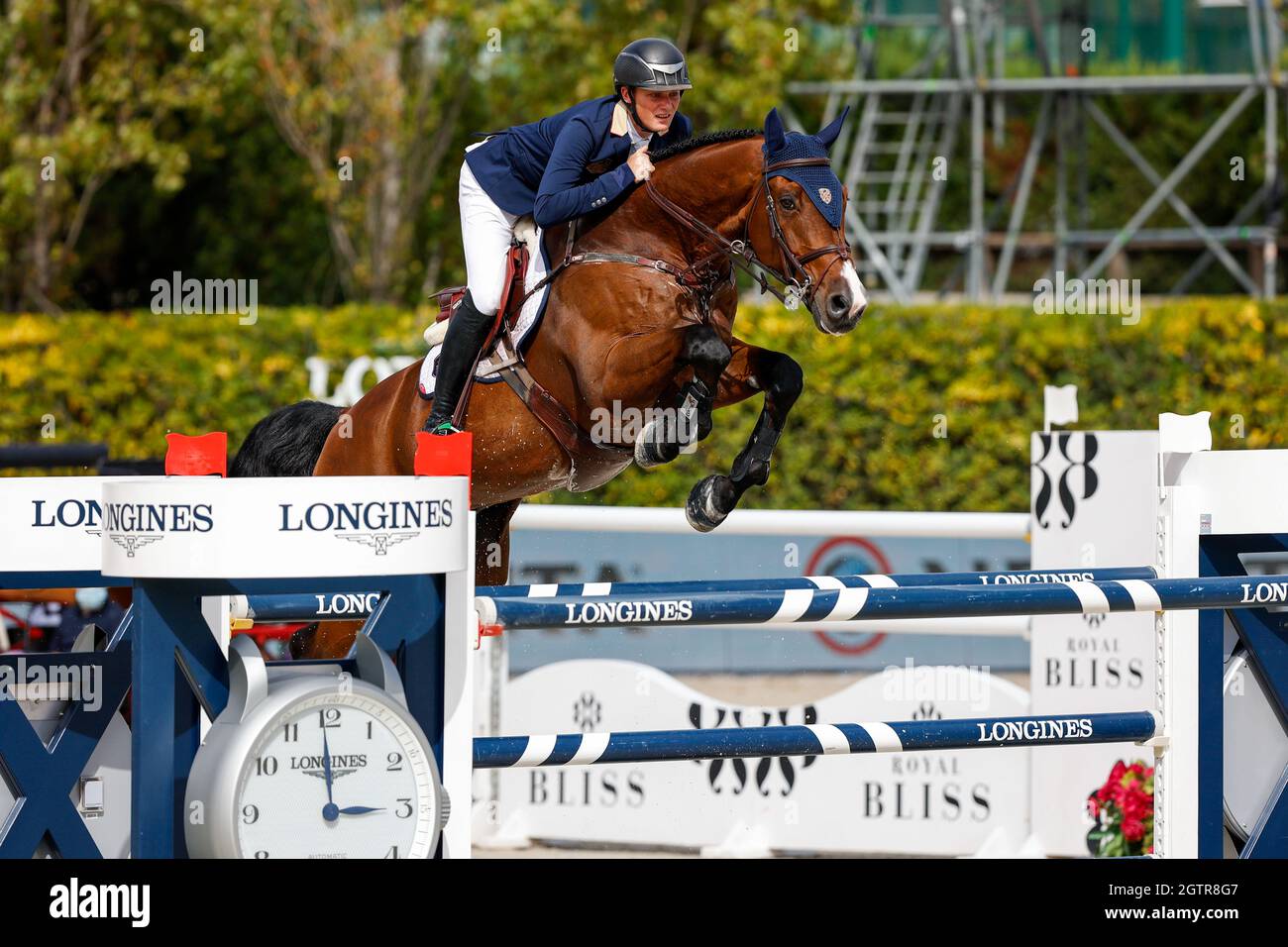 Michael Duffy of Ireland riding RMF Charly during the CSIO Barcelona: Longines FEI jumping Nations Cup at Real Club de Polo of Barcelona. Stock Photo