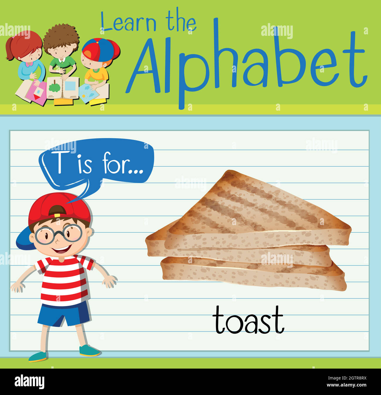 Flashcard alphabet T is for toast Stock Vector