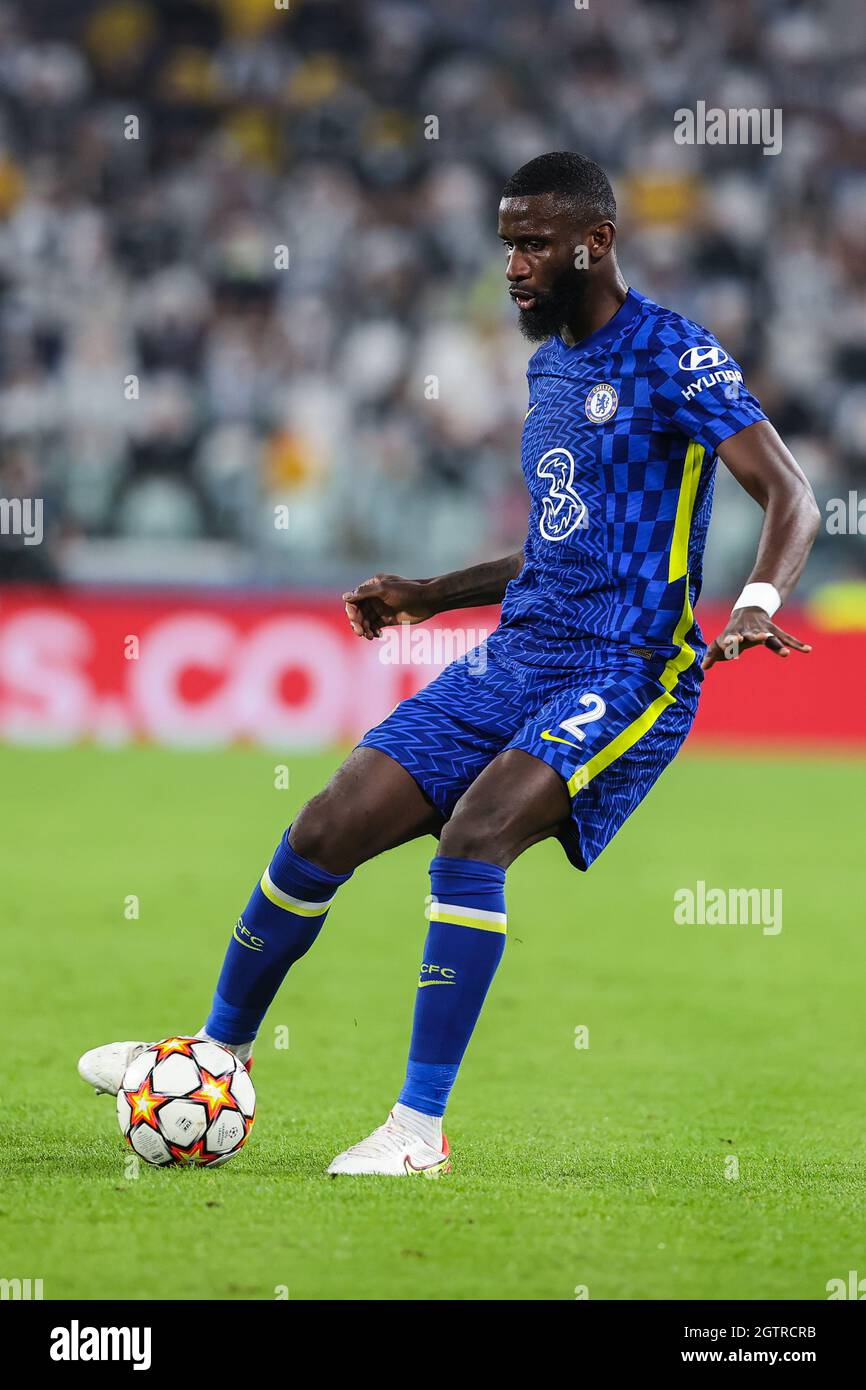 Antonio Rudiger of Chelsea FC seen in action during the UEFA Champions  League 2021/22 Group Stage - Group H football match between Juventus FC and Chelsea  FC at the Allianz Stadium in