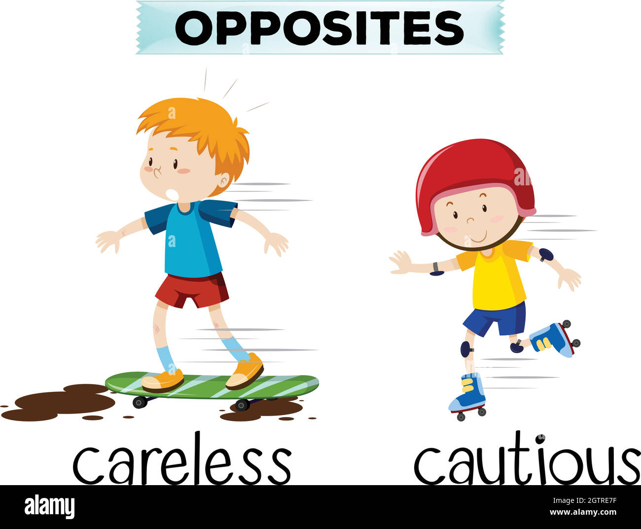 Opposite word of careless and cautious Stock Vector