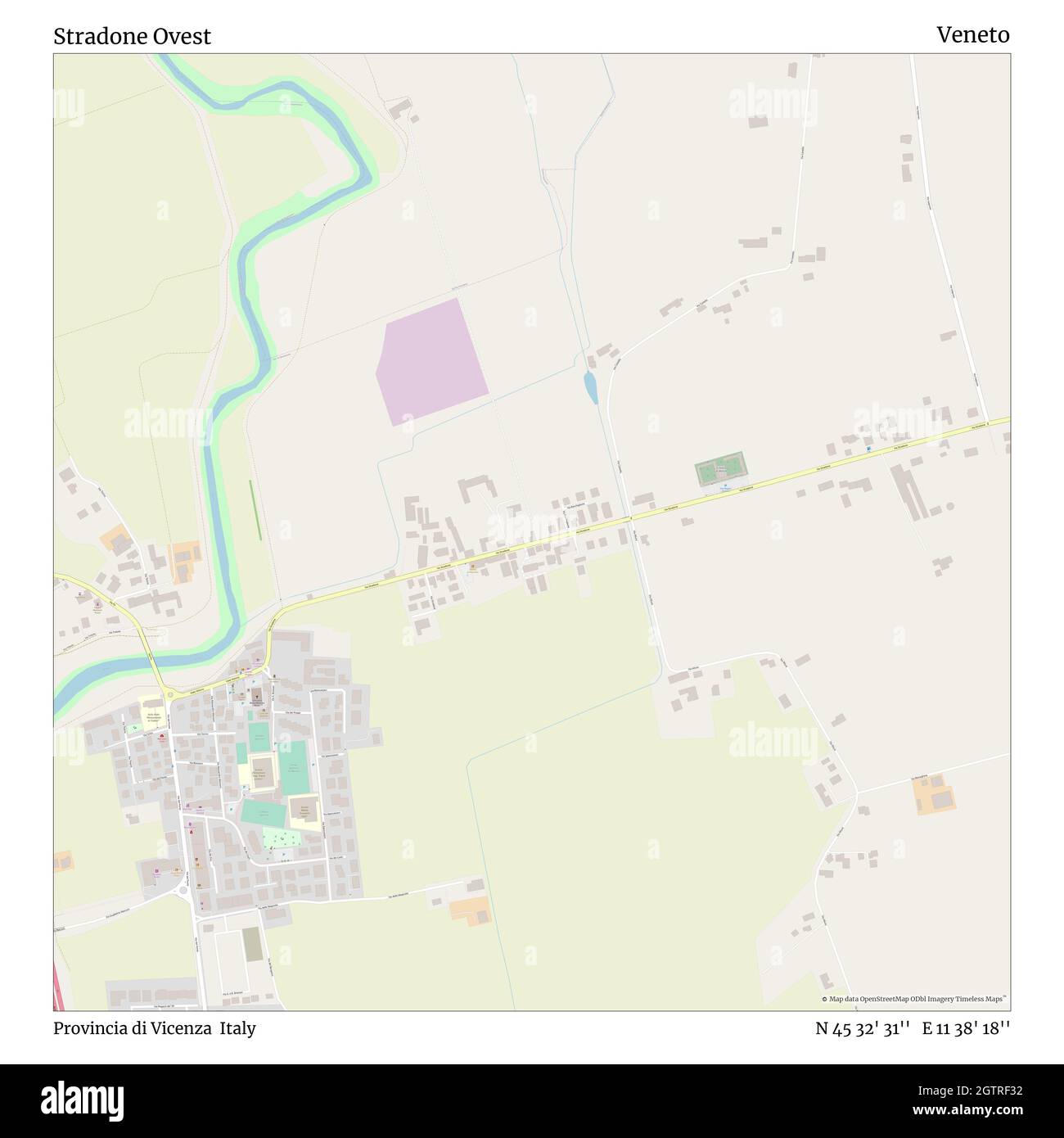 Stradone Ovest, Provincia di Vicenza, Italy, Veneto, N 45 32' 31'', E 11 38' 18'', map, Timeless Map published in 2021. Travelers, explorers and adventurers like Florence Nightingale, David Livingstone, Ernest Shackleton, Lewis and Clark and Sherlock Holmes relied on maps to plan travels to the world's most remote corners, Timeless Maps is mapping most locations on the globe, showing the achievement of great dreams Stock Photo