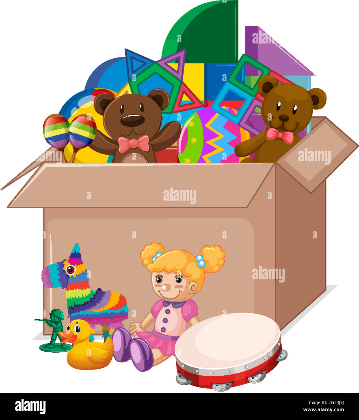 Cardboard box full of toys on white background Stock Vector Image & Art