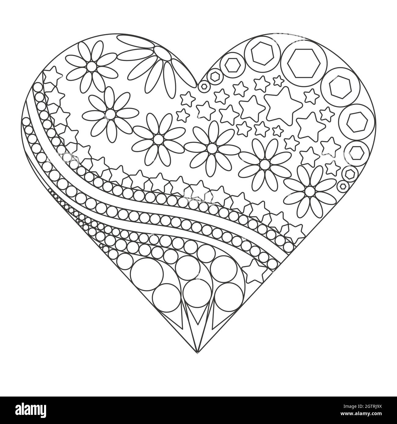 Heart filled with flowers and patterns, vector. Stock Vector