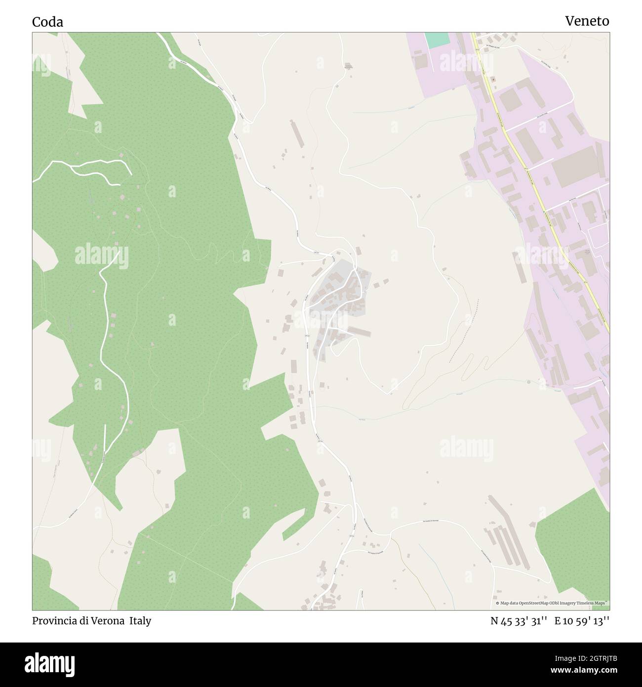 Coda, Provincia di Verona, Italy, Veneto, N 45 33' 31'', E 10 59' 13'', map, Timeless Map published in 2021. Travelers, explorers and adventurers like Florence Nightingale, David Livingstone, Ernest Shackleton, Lewis and Clark and Sherlock Holmes relied on maps to plan travels to the world's most remote corners, Timeless Maps is mapping most locations on the globe, showing the achievement of great dreams Stock Photo