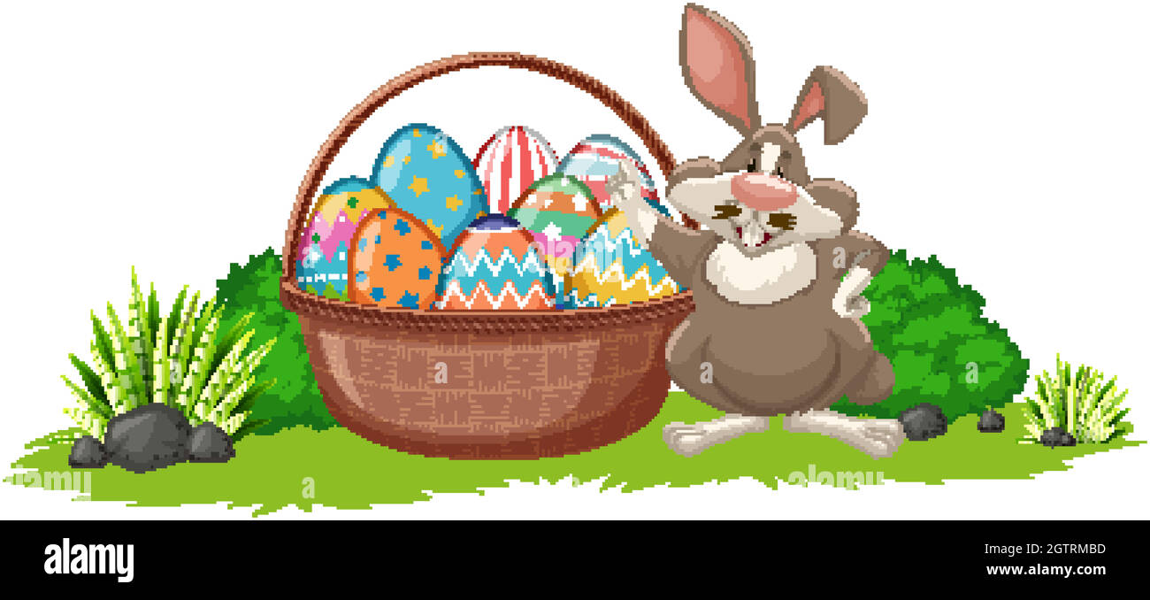 Poster design for easter with bunny and decorated eggs Stock Vector ...