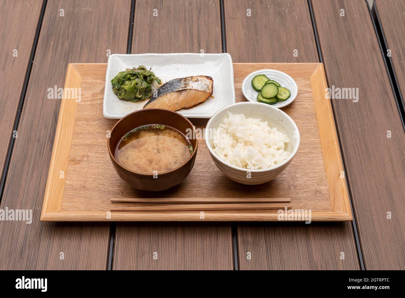 High Angle View Of Japanese Breakfast On Table Stock Photo