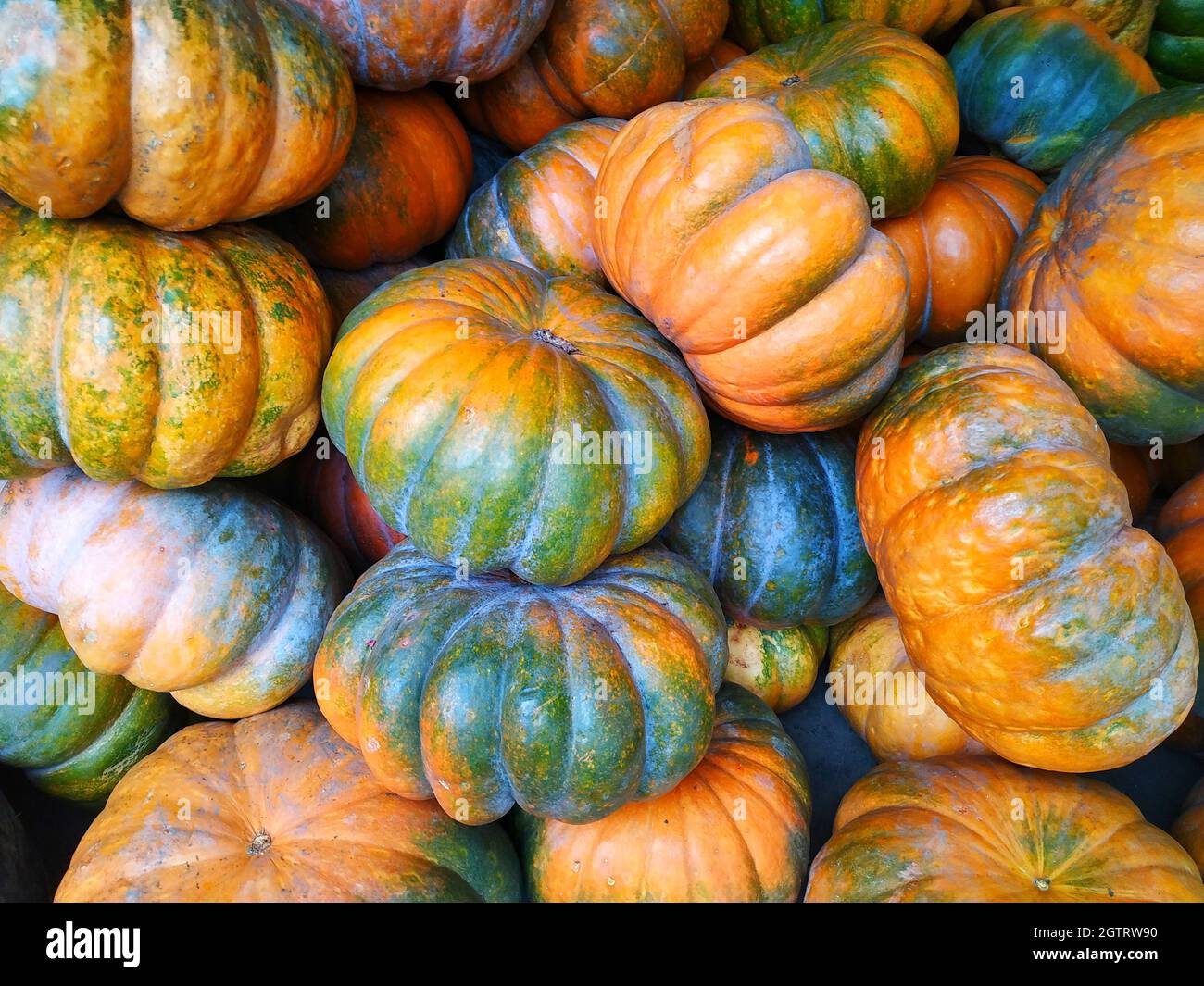Full Frame Shot Of Pumpkins At Market Stall Stock Photo
