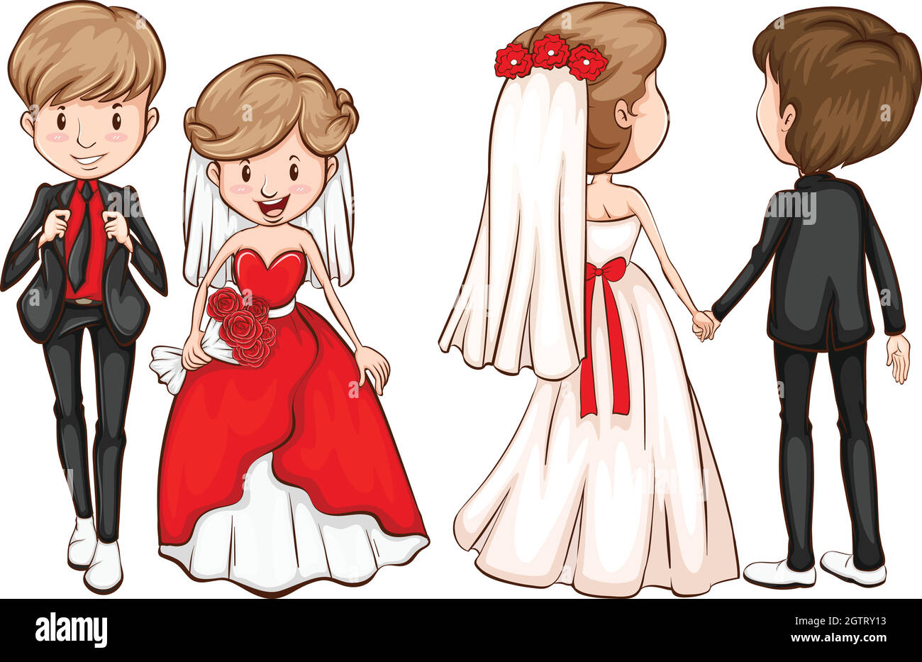 A front and back view of a married couple Stock Vector