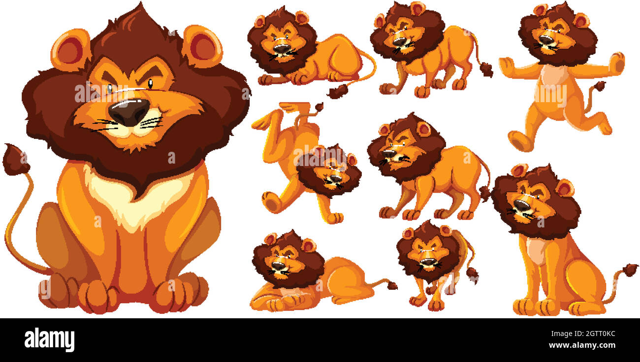 Set of lion cartoon character Stock Vector