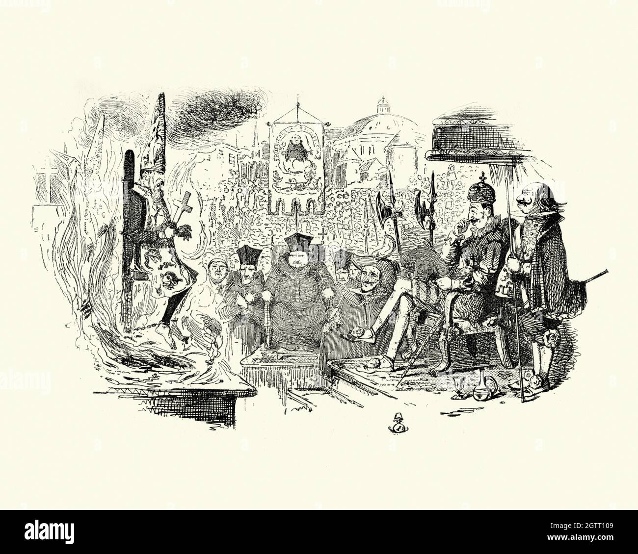 Vintage illustration Spanish Inquisition, heretic burned at the stake, Auto Da Fe a scene from the Ingoldsby Legends Stock Photo
