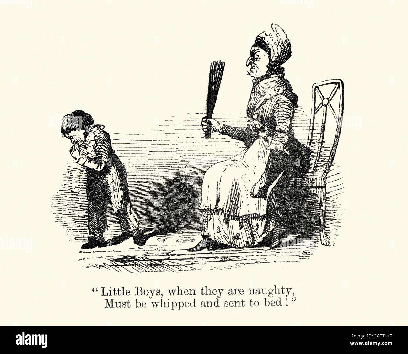 Vintage illustration Little boys, when they are naughty, Must be whipped and sent to bed ! a scene from the Ingoldsby Legends Stock Photo