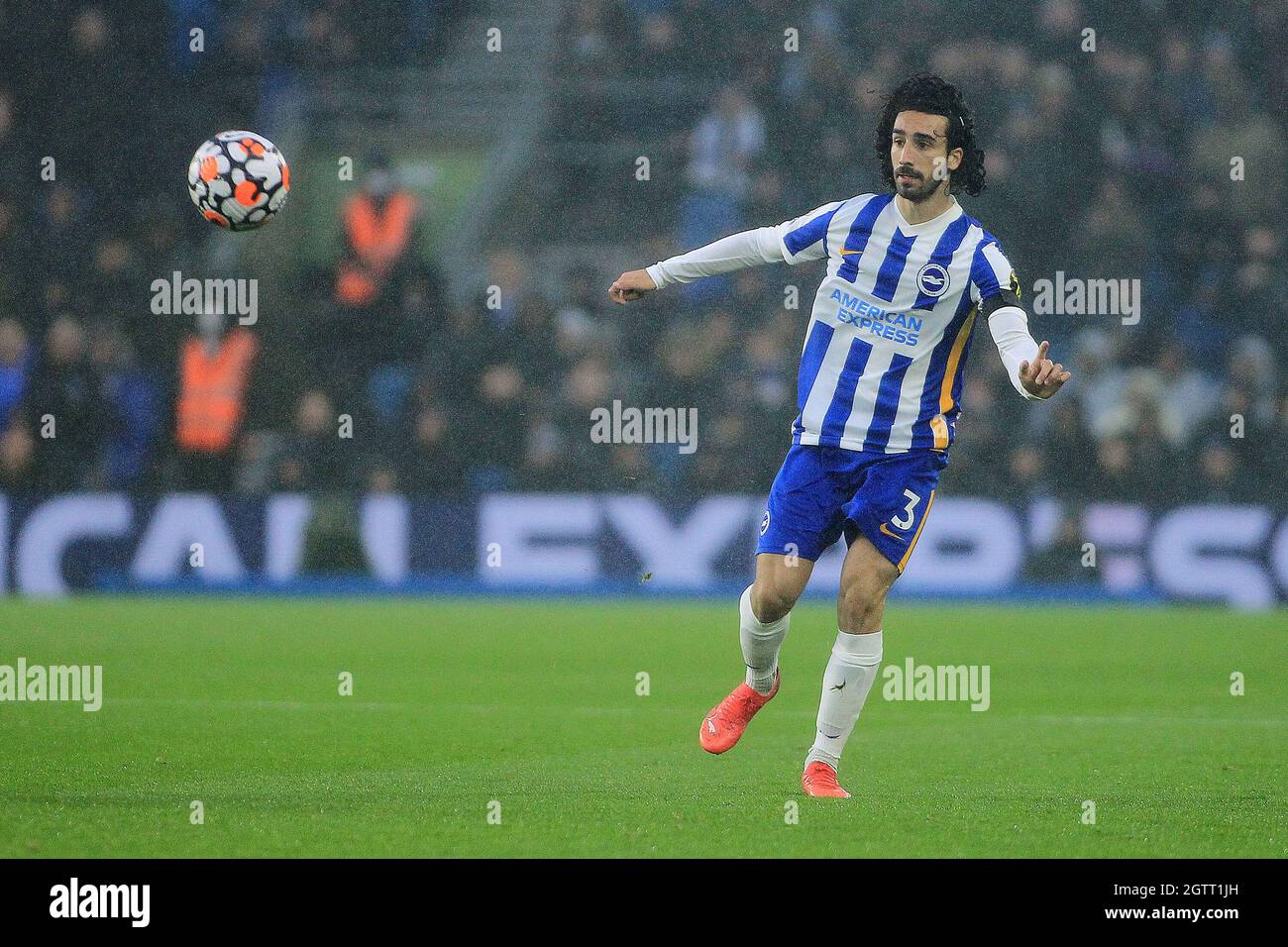 Brighton, UK. 02nd Oct, 2021. Marc Cucurella of Brighton and Hove Albion in action during the game. Premier league match, Brighton & Hove Albion v Arsenal at the Amex Stadium in Brighton on Saturday 2nd October 2021. this image may only be used for Editorial purposes. Editorial use only, license required for commercial use. No use in betting, games or a single club/league/player publications. pic by Steffan Bowen/Andrew Orchard sports photography/Alamy Live news Credit: Andrew Orchard sports photography/Alamy Live News Stock Photo