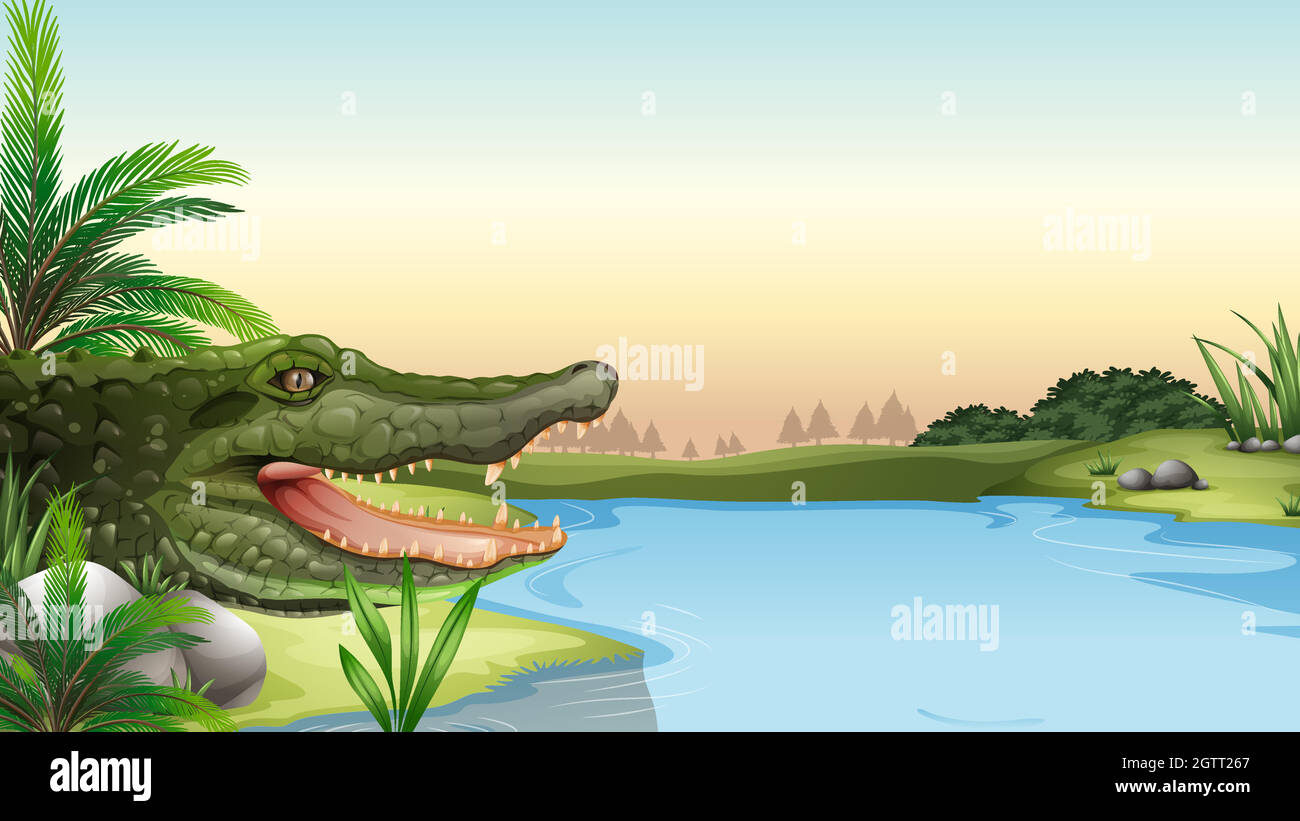 A reptile at the river Stock Vector