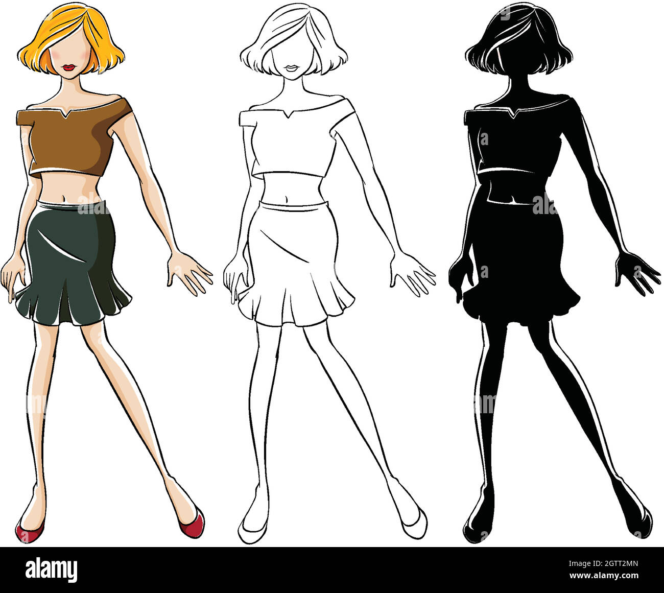 Set of female fashion model and sketch Stock Vector