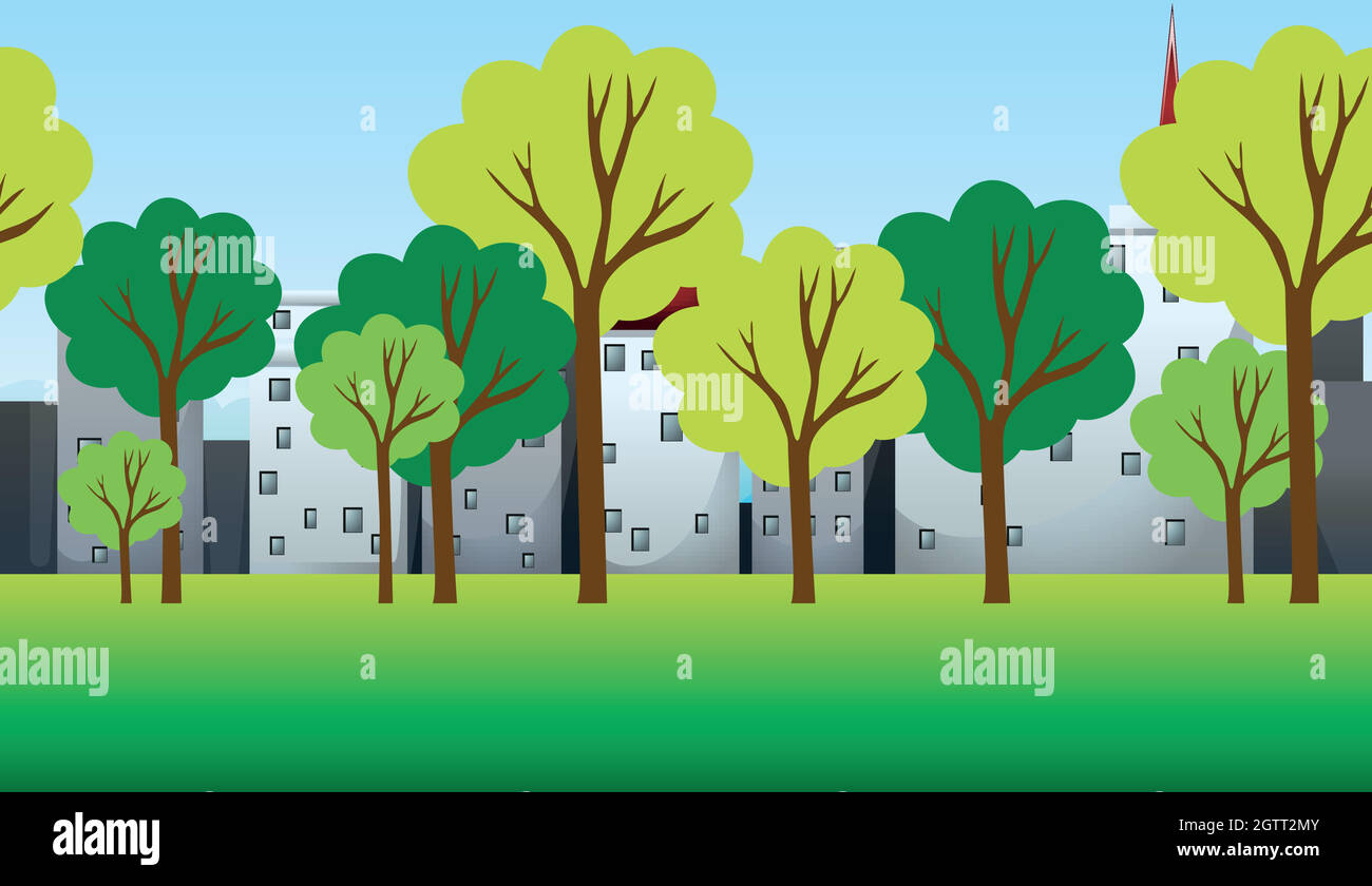 Scene with trees and buildings Stock Vector