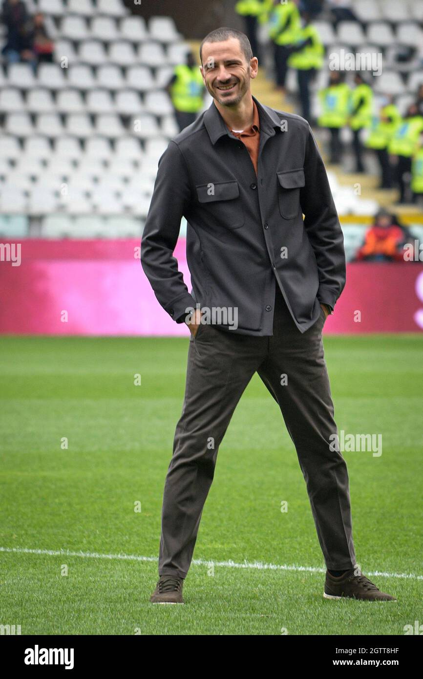 Turin, Italy. 02nd Oct, 2021. Turin. Pre-match of the Serie A Tim 2021/2022 League match. Turin vs Juventus. Stadio Olimpico Grande Torino In the photo: Leonardo Bonucci The Juventus players are wearing the Loropiana uniform Credit: Independent Photo Agency/Alamy Live News Stock Photo