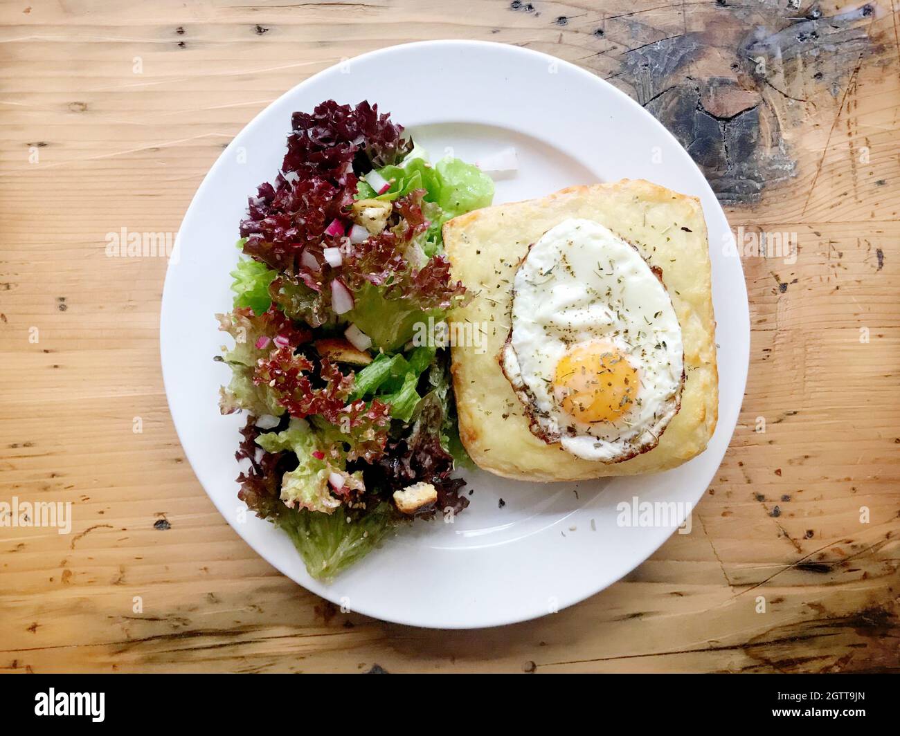 Directly Above Shot Of Breakfast Served In Plate On Table Stock Photo