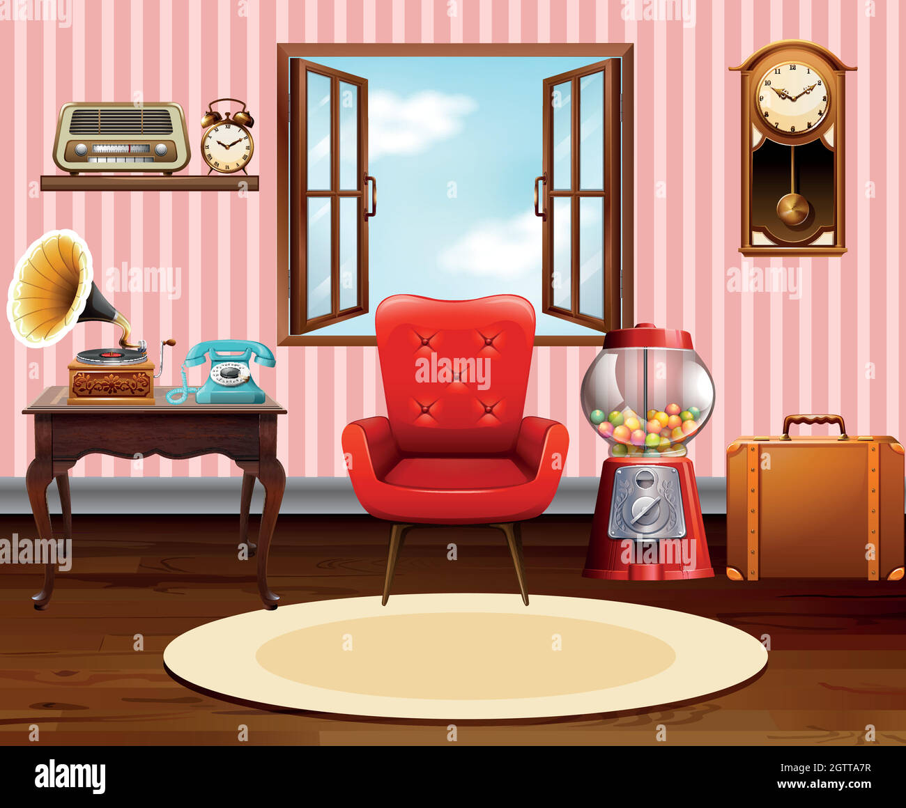 Living room with vintage objects Stock Vector Image & Art - Alamy