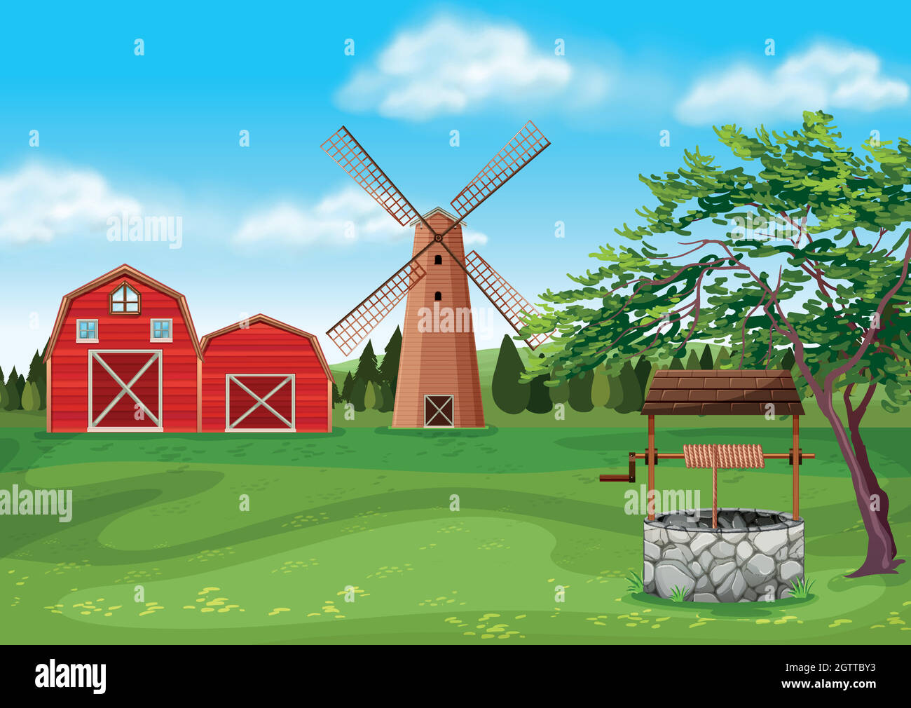 Barns and windmill in the farmyard Stock Vector Image & Art - Alamy