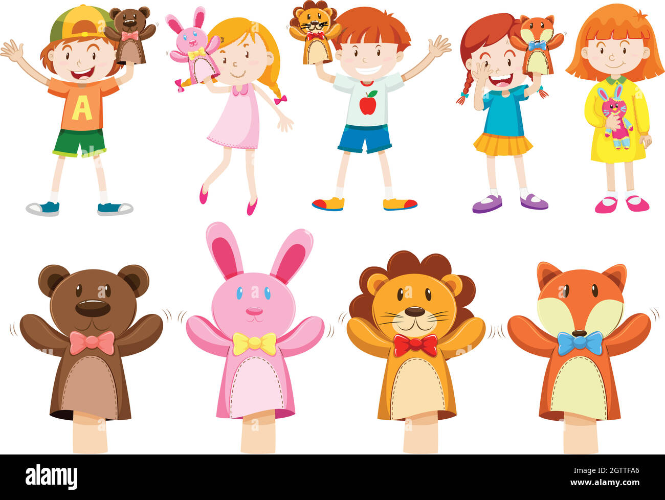 Boys and girls with hand puppets Stock Vector