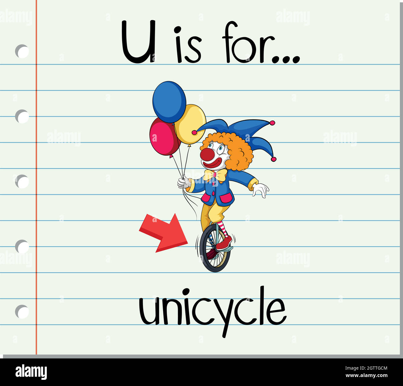 Flashcard letter U is for unicycle Stock Vector