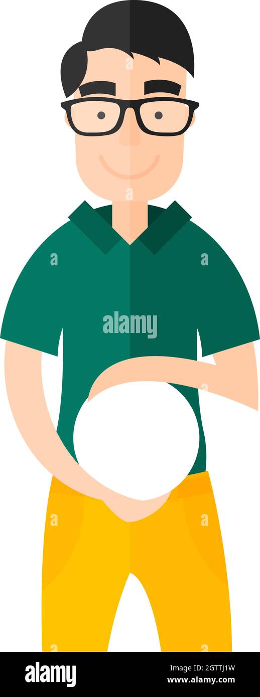 Friendly looking man in polo. The character has a free space in his hands for your logo, sign, etc. Flat design character. Stock Vector