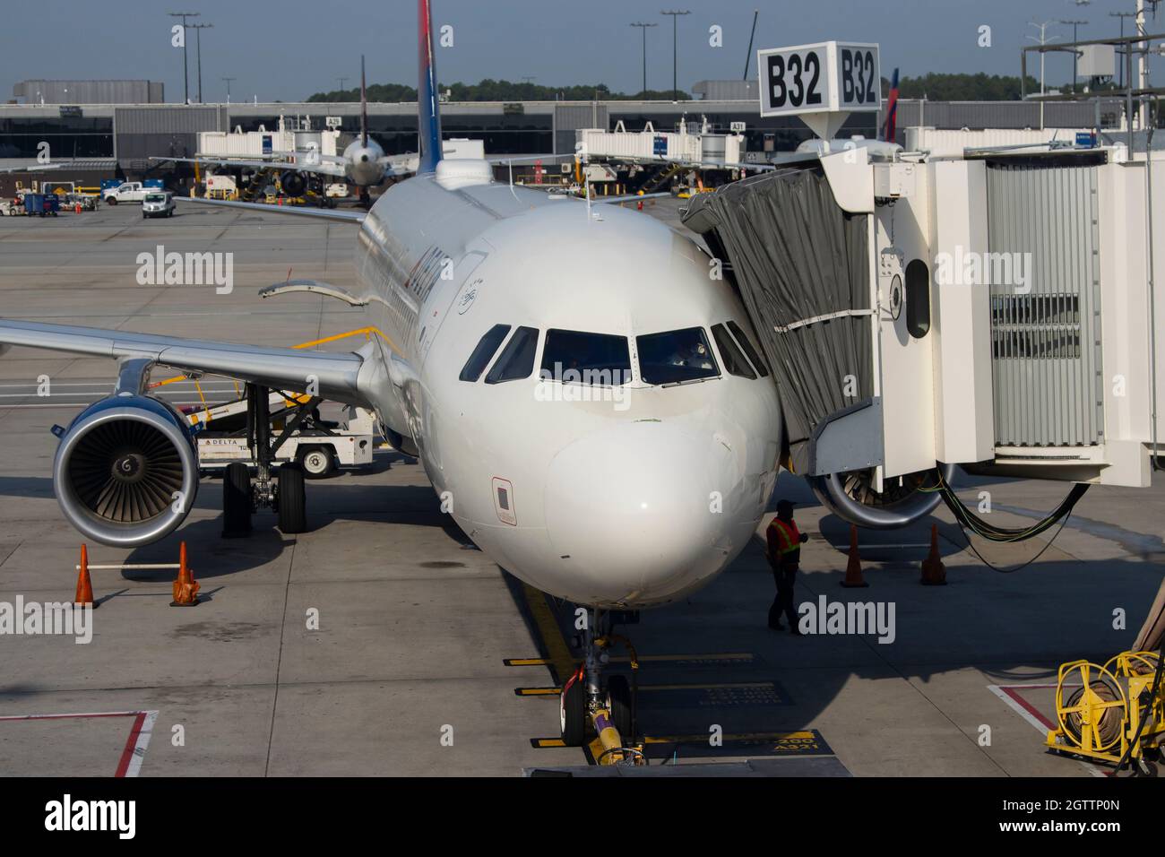 September 14, 2021 - A Delta airlines commercial jet at Hartsfield–Jackson Atlanta International Airport. Stock Photo