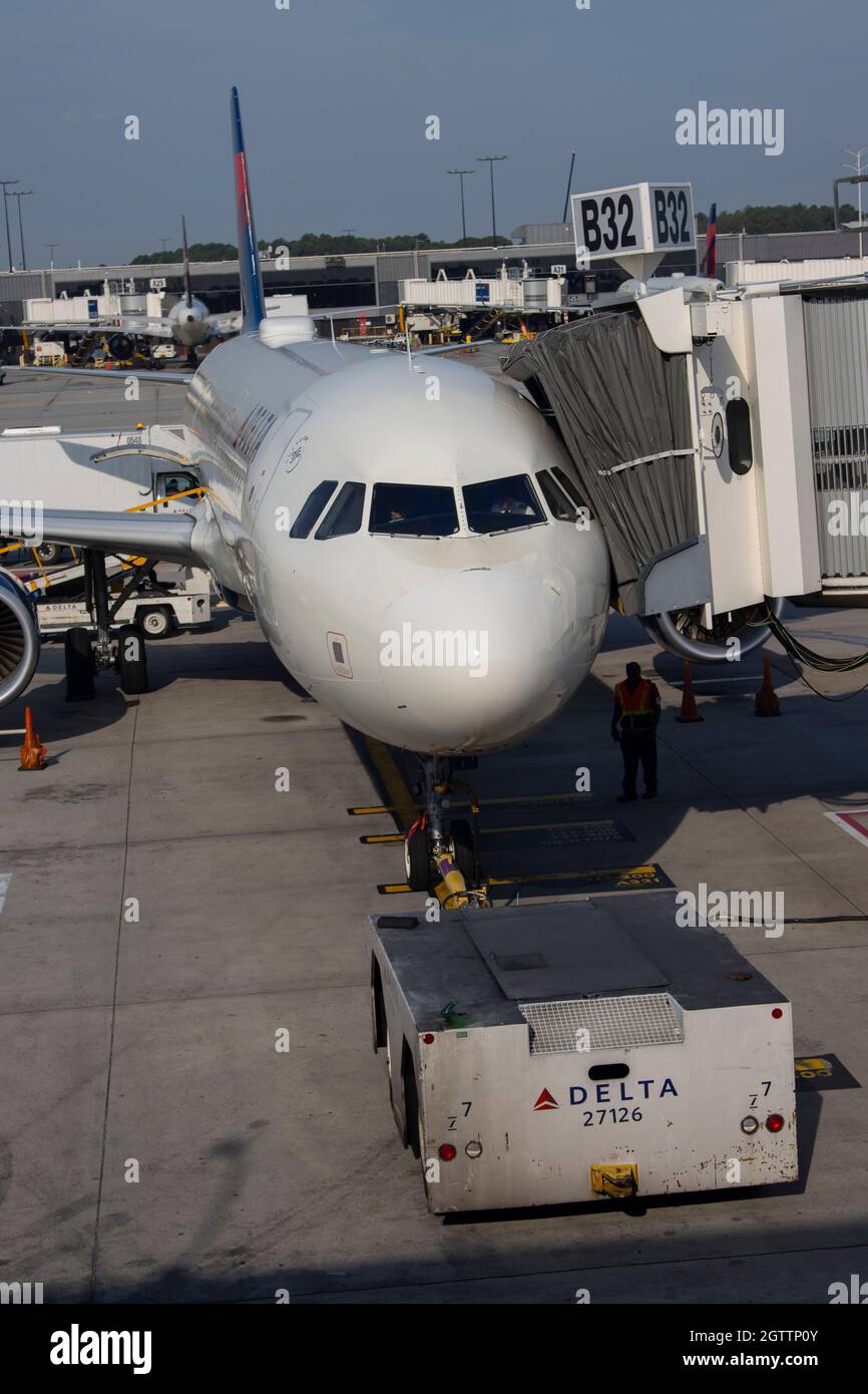 September 14, 2021 A Delta airlines commercial jet at Hartsfield