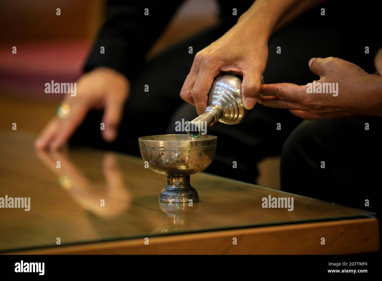 Buddhist With Pour Ceremonial Slowly And Pray For Dead People Stock Photo Alamy