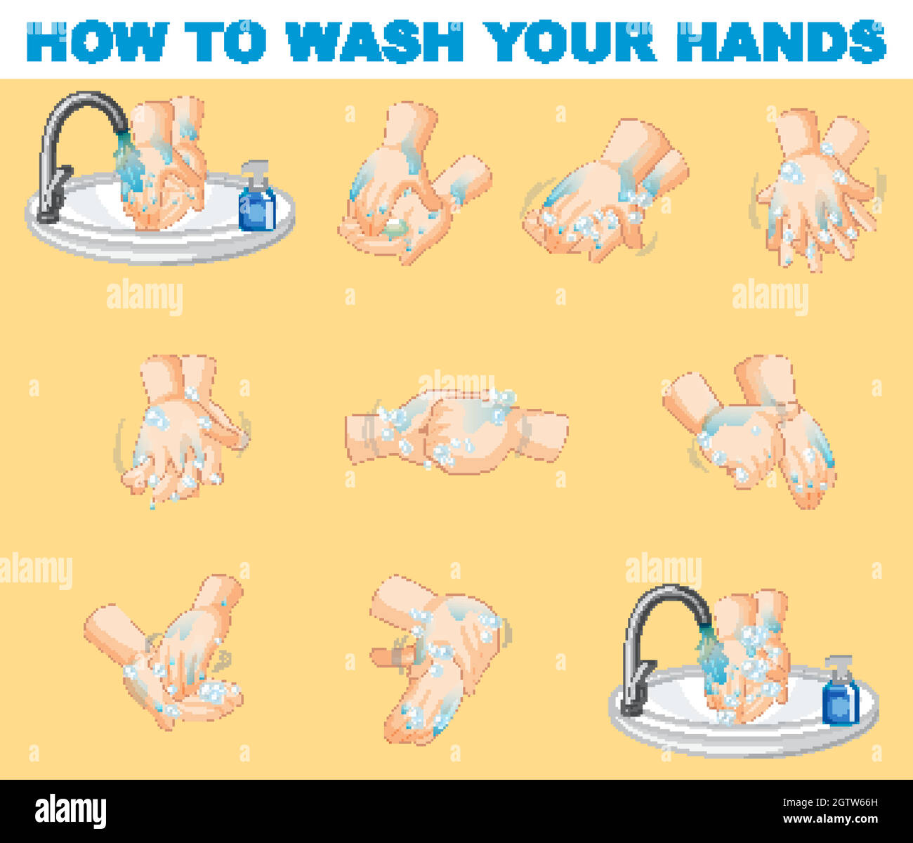 Poster design for how to wash your hands Stock Vector
